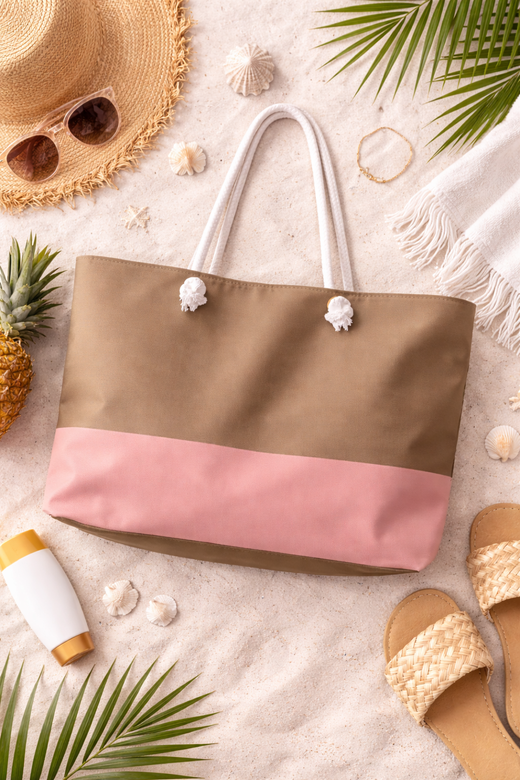 Neutral Two-Tone Weekender Bag – Brown & Blush Travel Tote