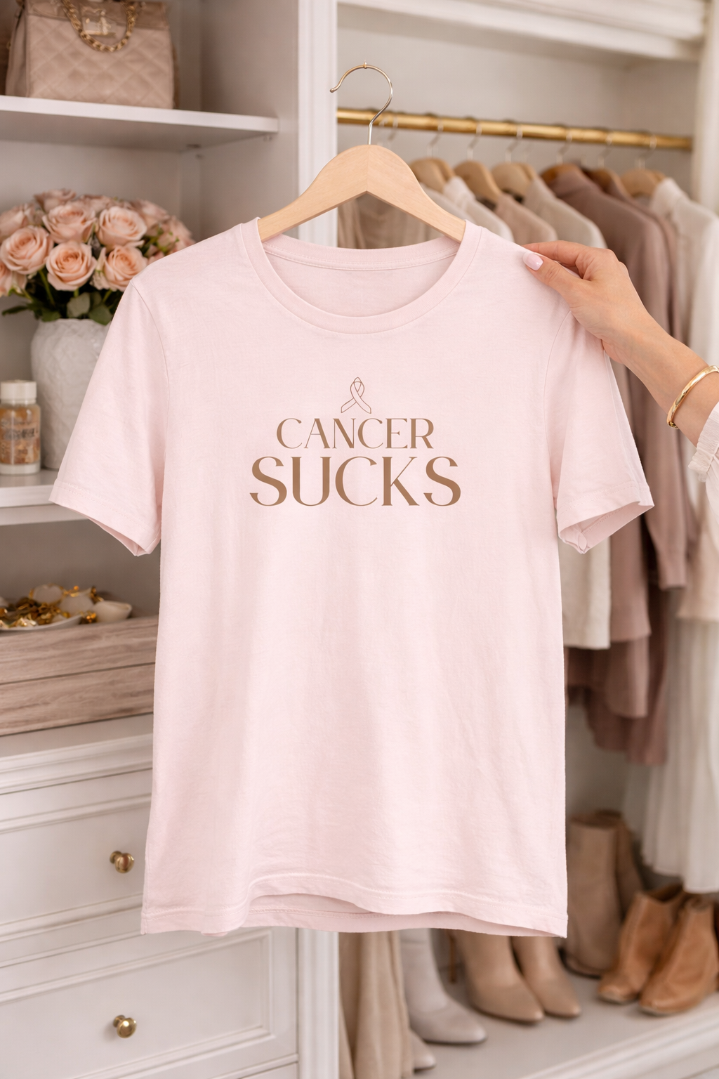 Cancer Sucks Tee — Soft Pink Awareness T‑Shirt