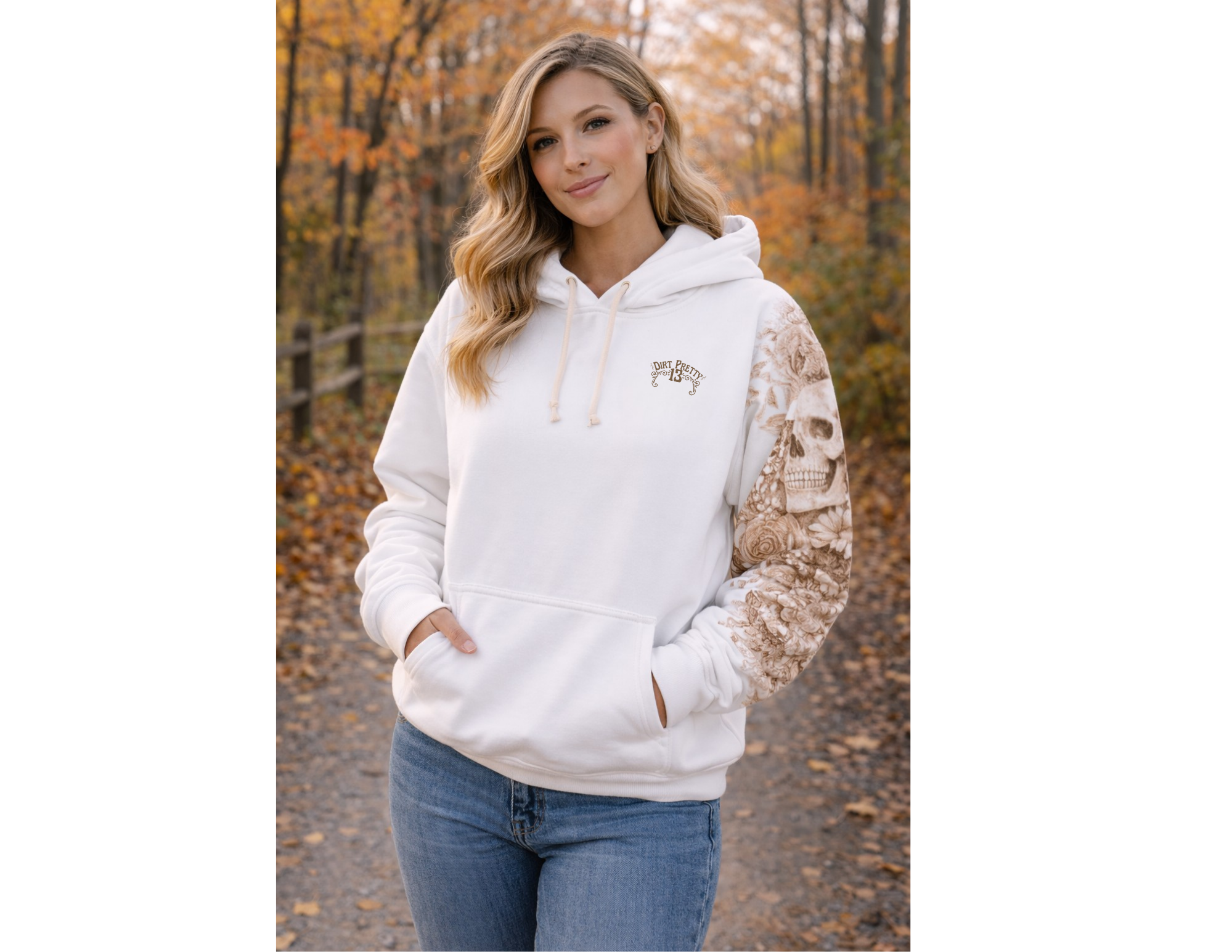 Skull & Roses Pullover Icon Hoodie — Sepia Sleeve Graphic Hoodie