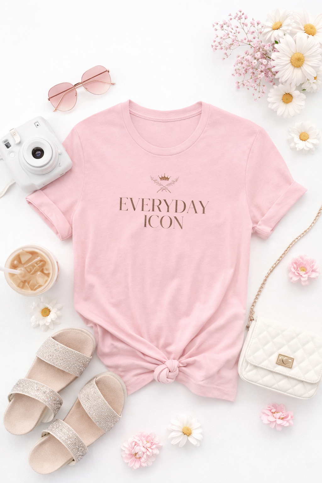 Everyday Icon Tee — Minimal Crown Graphic Short Sleeve T‑Shirt