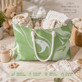 Matcha Green Aesthetic Tote Bag – Marble Print Everyday Travel Bag for Women