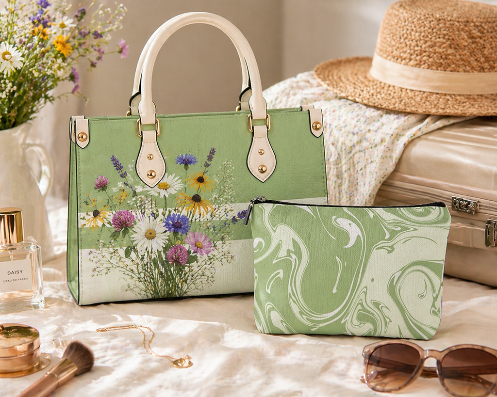 Marble Print Makeup Bag – Matcha Green Aesthetic Cosmetic Pouch for Travel