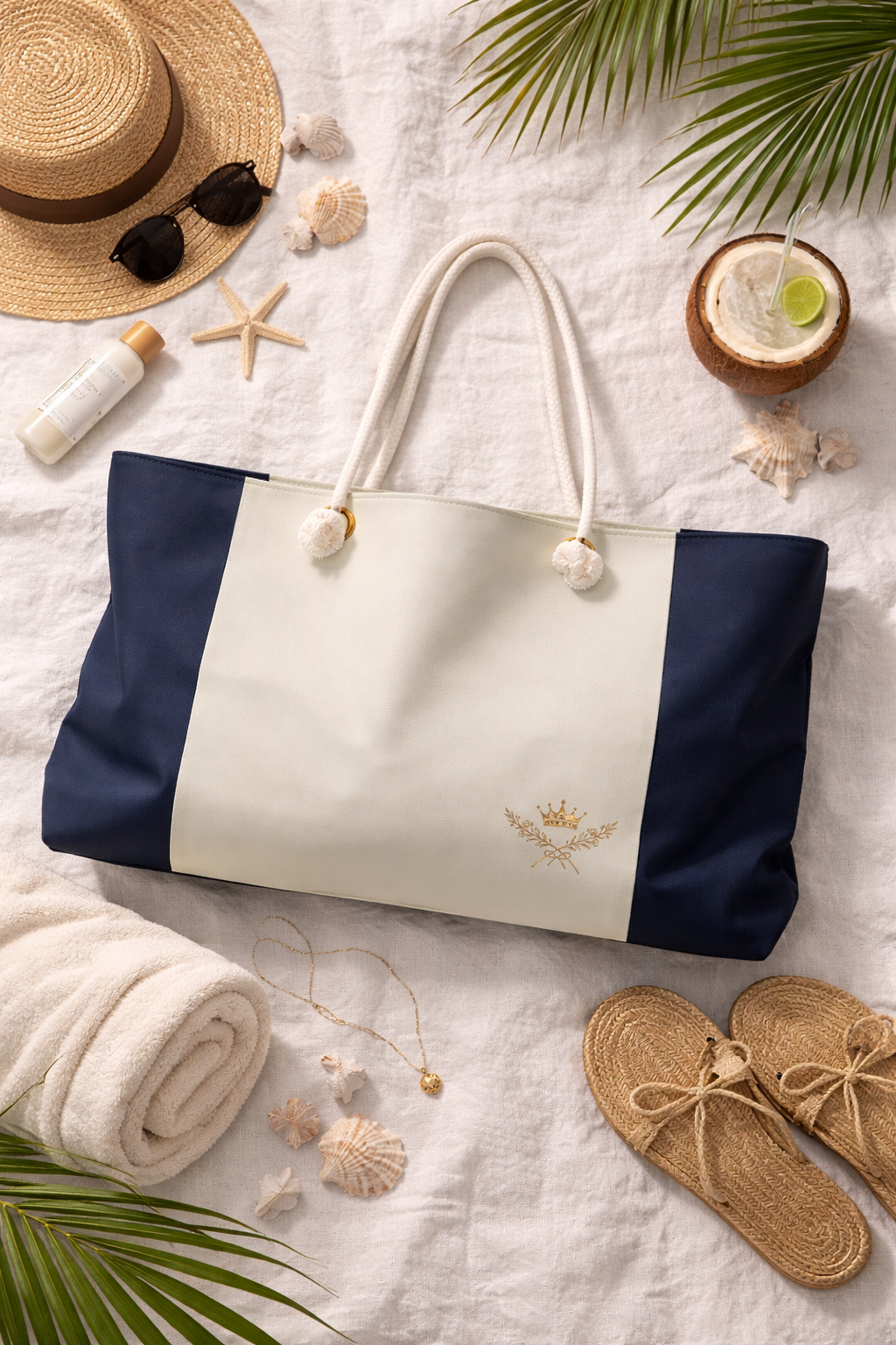 Navy Stripe Coastal Luxe Weekend Travel Tote