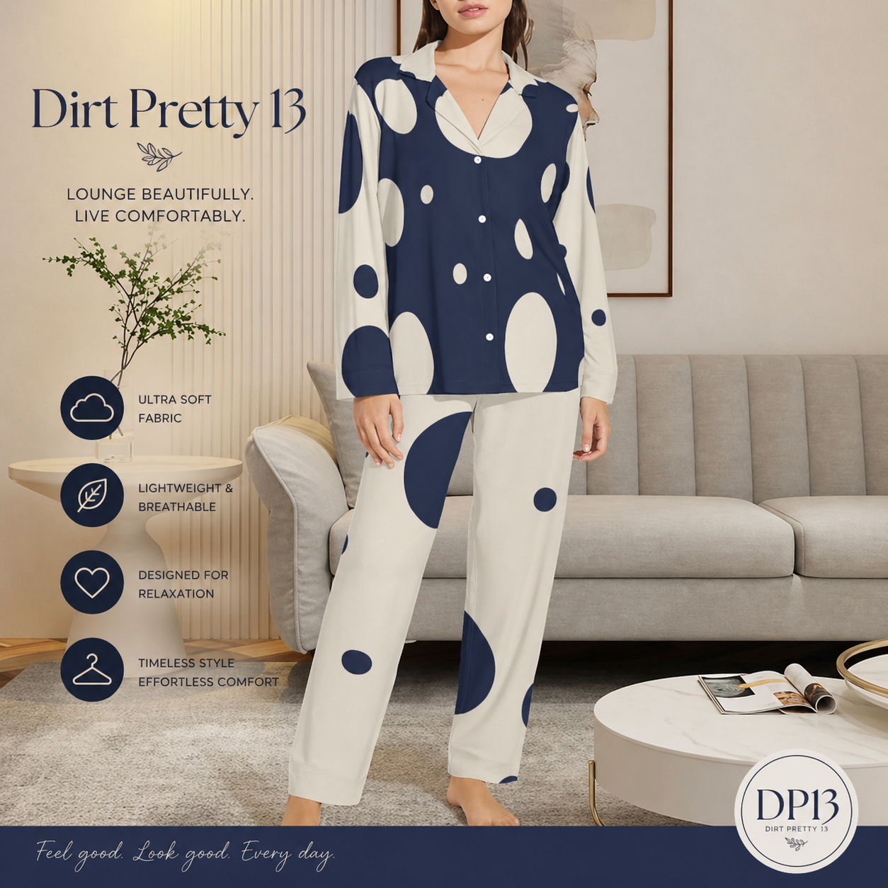 Women’s Lounge Pajama Set – Soft Printed Button Down Sleepwear (Sizes XS-4X)