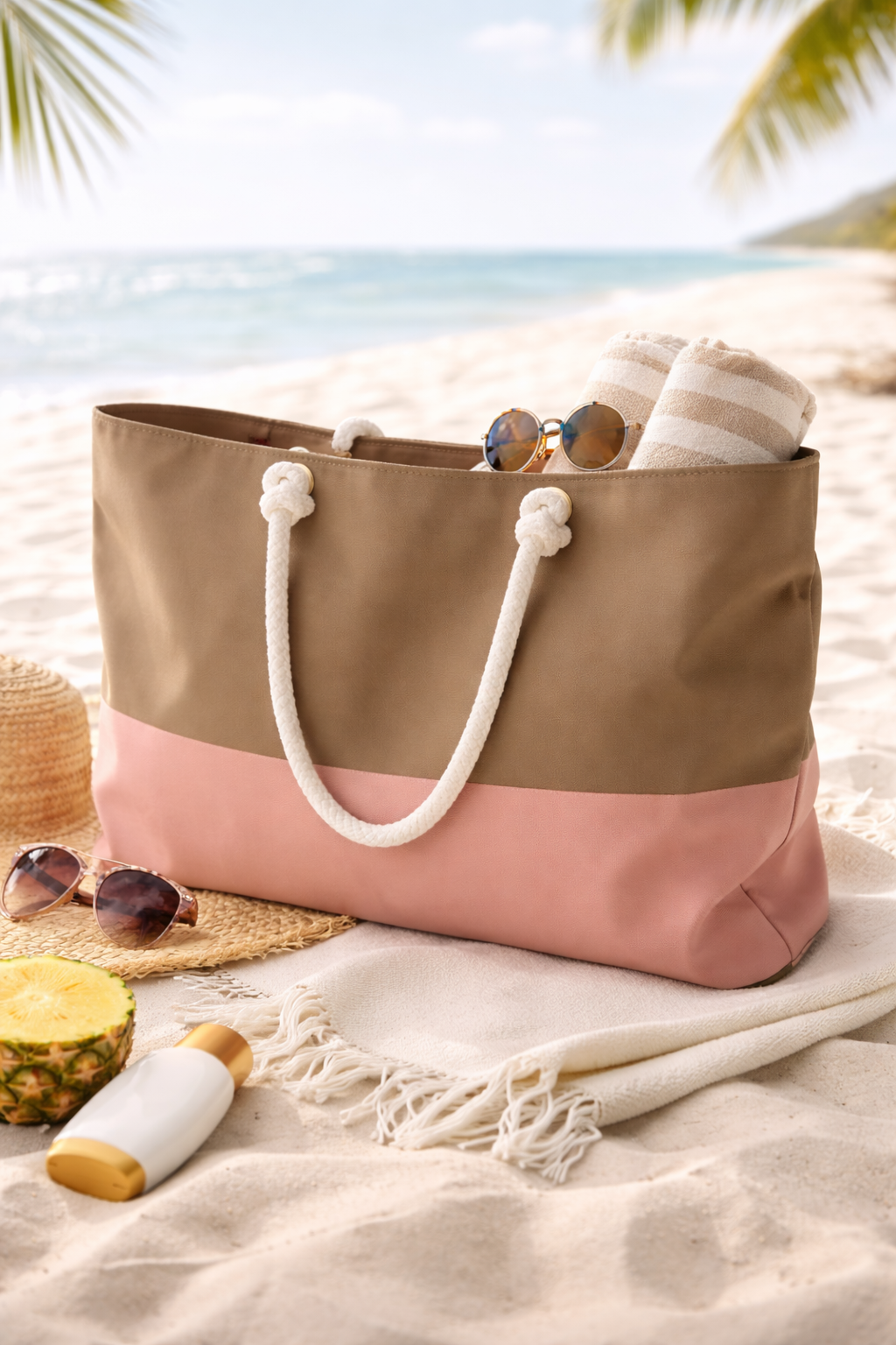 Neutral Two-Tone Weekender Bag – Brown & Blush Travel Tote