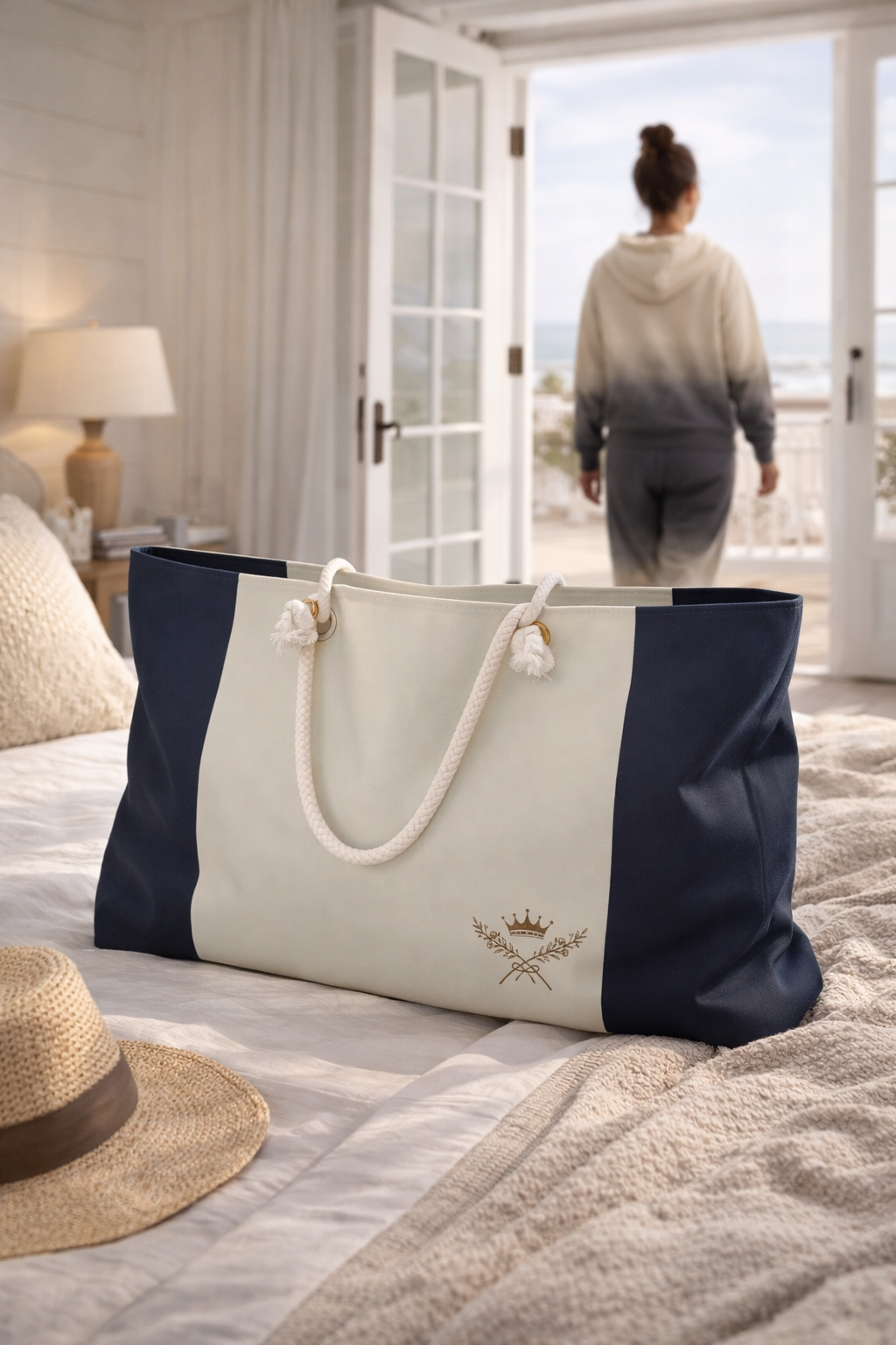 Navy Stripe Coastal Luxe Weekend Travel Tote