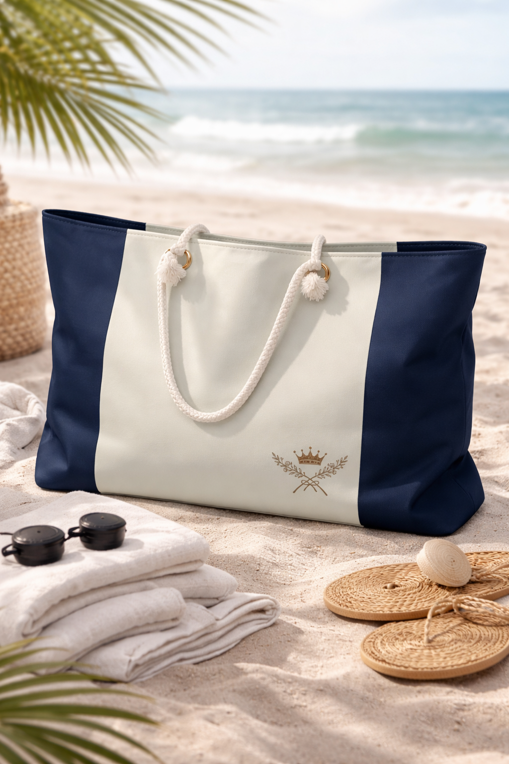 Navy Stripe Coastal Luxe Weekend Travel Tote