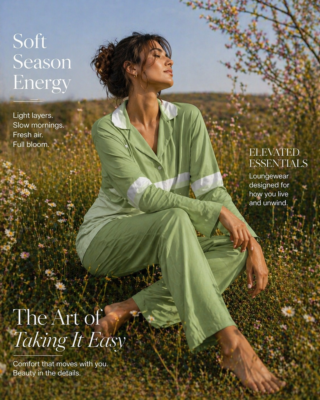 Matcha Green Loungewear Set for Women – Soft Long Sleeve Pajama Set (Sizes XS-4X)